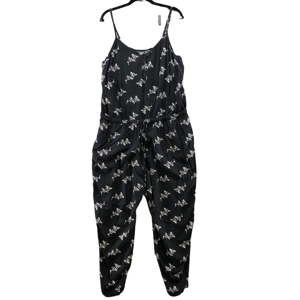 Old Navy Sleeveless Cami Jumpsuit Black Floral Womens XL Relaxed Tie Waist